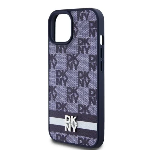 DKNY PU Bőr Kockás Minta és Csíkos iPhone 15 Tok Kék - 4