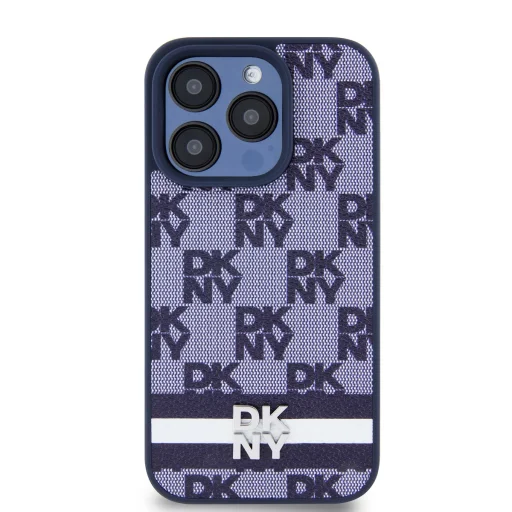 DKNY PU bőrből készült kockás mintás és csíkos tok iPhone 15 Pro Max-hoz kék - 2