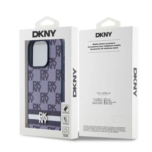DKNY PU bőrből készült kockás mintás és csíkos tok iPhone 15 Pro Max-hoz kék - 6