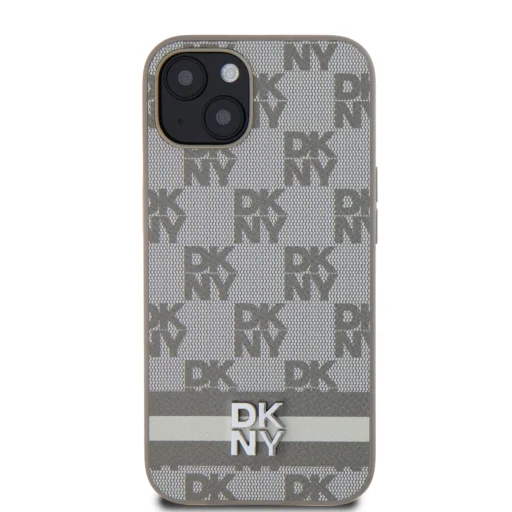 DKNY PU Bőr Kockás Minta és Csíkos iPhone 13 tok Bézs - 2