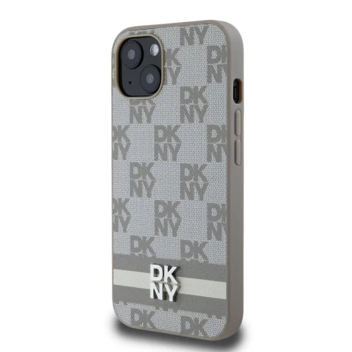 DKNY PU Bőr Kockás Minta és Csíkos iPhone 13 tok Bézs - 3