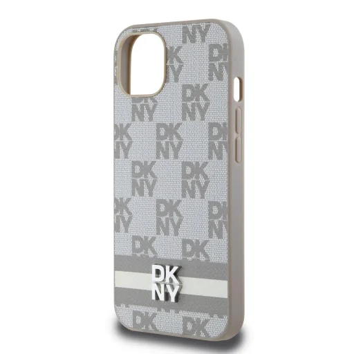 DKNY PU Bőr Kockás Minta és Csíkos iPhone 13 tok Bézs - 4