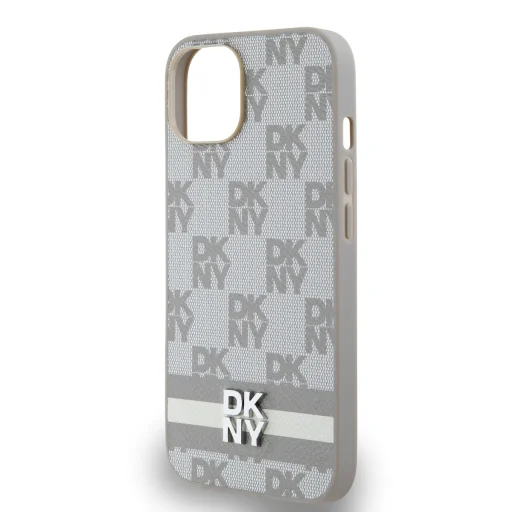 DKNY PU bőr kockás mintás és csíkos tok iPhone 15-höz bézs - 4