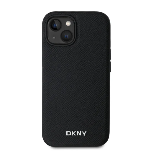 DKNY PU Bőr Ezüst Fém Logós Magsafe Tok iPhone 15 Fekete - 2