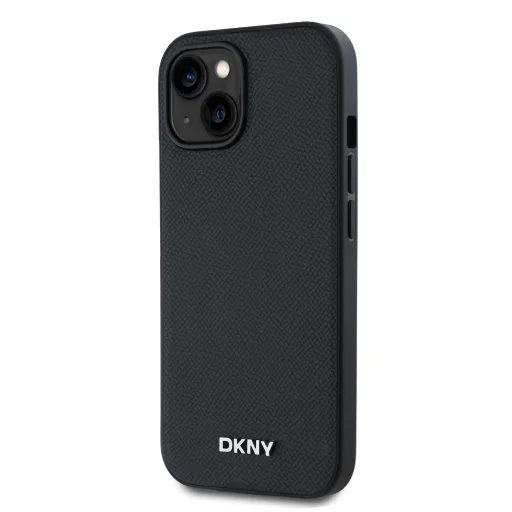 DKNY PU Bőr Ezüst Fém Logós Magsafe Tok iPhone 15 Fekete - 3