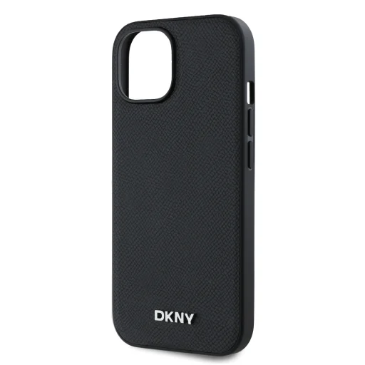 DKNY PU Bőr Ezüst Fém Logós Magsafe Tok iPhone 15 Fekete - 4