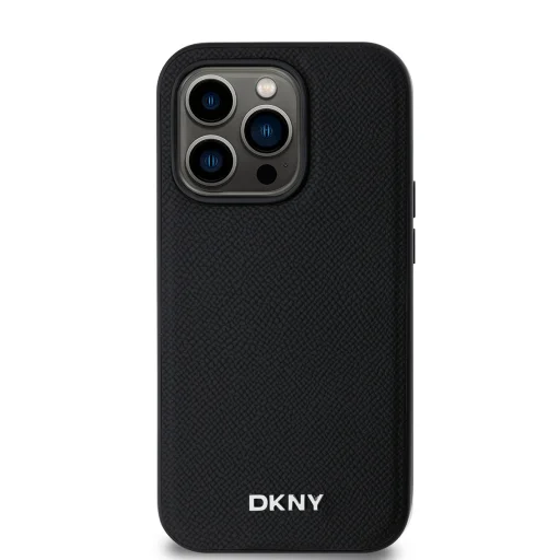 DKNY PU Bőr Ezüst Fém Logós Magsafe Tok iPhone 14 Pro-hoz Fekete - 2