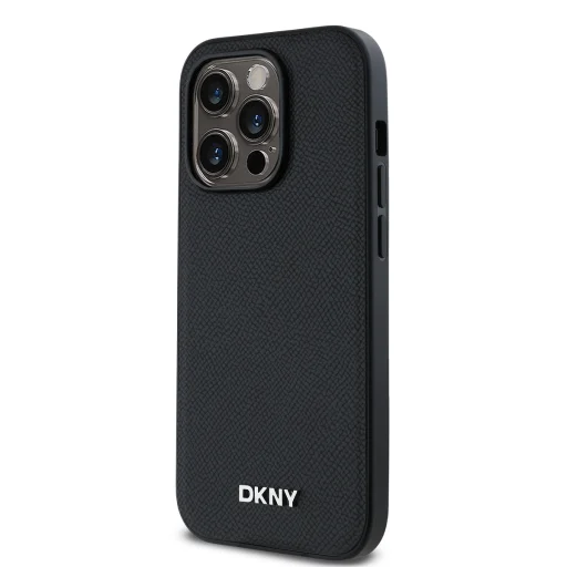 DKNY PU Bőr Ezüst Fém Logós Magsafe Tok iPhone 14 Pro-hoz Fekete - 3