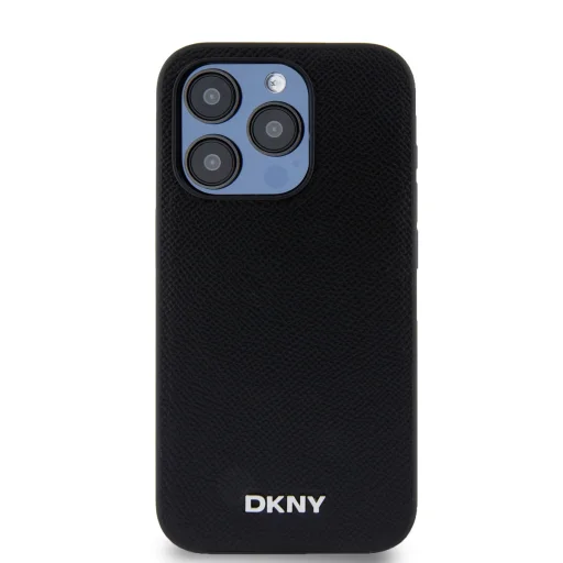 DKNY PU Bőr Ezüst Fém Logós Magsafe tok iPhone 15 Pro Max Fekete - 2