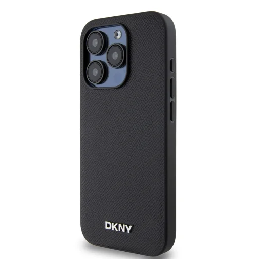 DKNY PU Bőr Ezüst Fém Logós Magsafe tok iPhone 15 Pro Max Fekete - 3