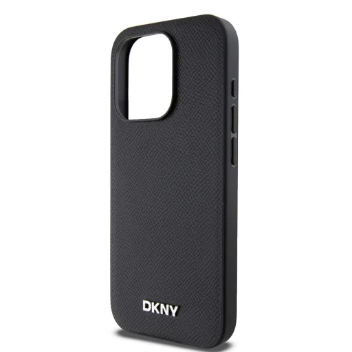 DKNY PU Bőr Ezüst Fém Logós Magsafe tok iPhone 15 Pro Max Fekete - 4