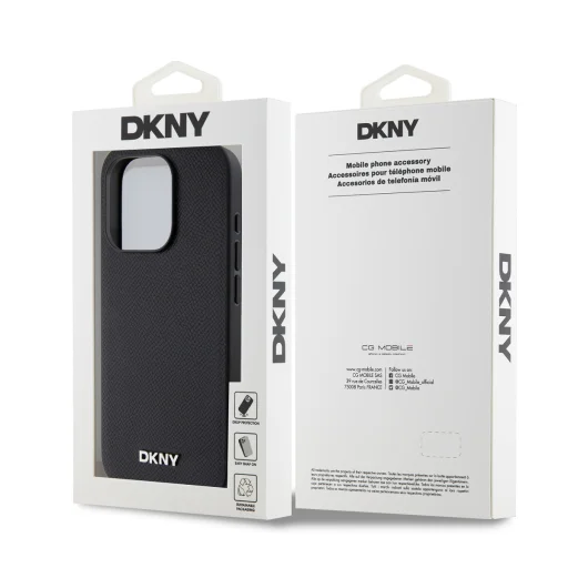 DKNY PU Bőr Ezüst Fém Logós Magsafe tok iPhone 15 Pro Max Fekete - 6