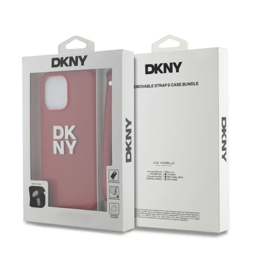 DKNY PU Bőr Stack Logo Csuklópántos tok iPhone 14 Pro Max Piros - 5