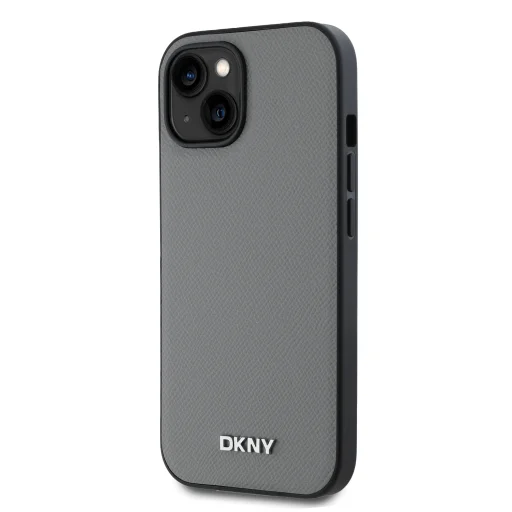DKNY PU Bőr Ezüst Fém Logó Magsafe tok iPhone 13-hoz Szürke - 3