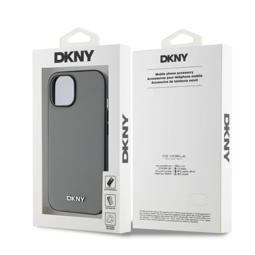 DKNY PU Bőr Ezüst Fém Logó Magsafe tok iPhone 13-hoz Szürke - 6