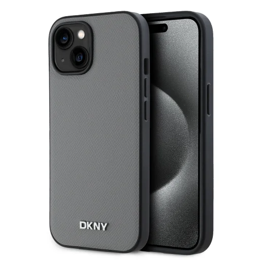 DKNY PU Bőr Ezüst Fém Logó Magsafe tok iPhone 13-hoz Szürke - 1