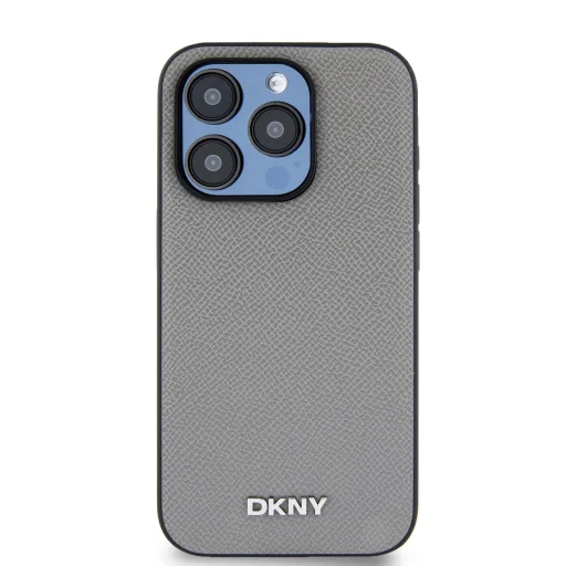 DKNY PU Leather Silver Metal Logo Magsafe tok iPhone 15 Pro Max Grey - 2