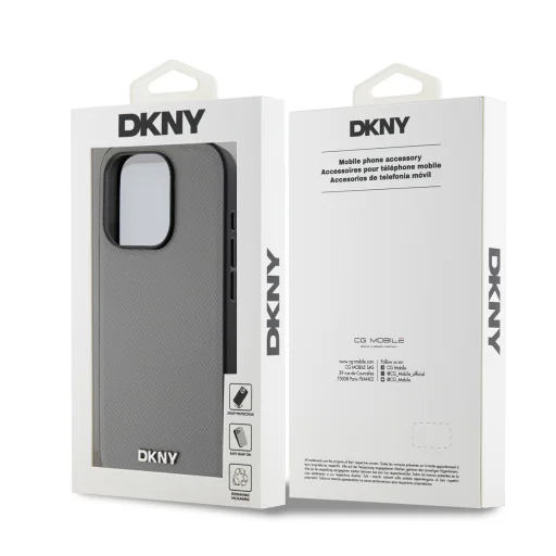 DKNY PU Leather Silver Metal Logo Magsafe tok iPhone 15 Pro Max Grey - 6