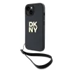 DKNY PU bőr Stack logós csuklópántos tok iPhone 14-hez fekete thumbnail