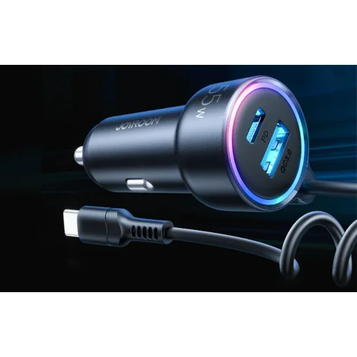 Joyroom JR-CL07 autós töltő, 3-az-1-ben, 1x USB + 1x PD, 55W + Type-C kábel (fekete) - 2