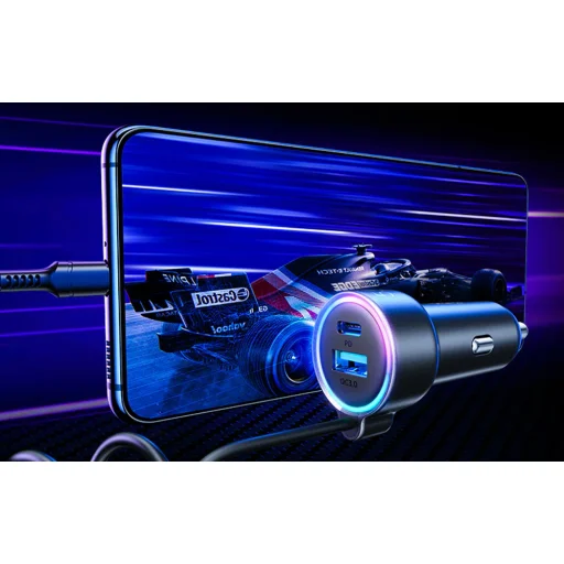 Joyroom JR-CL07 autós töltő, 3-az-1-ben, 1x USB + 1x PD, 55W + Type-C kábel (fekete) - 3