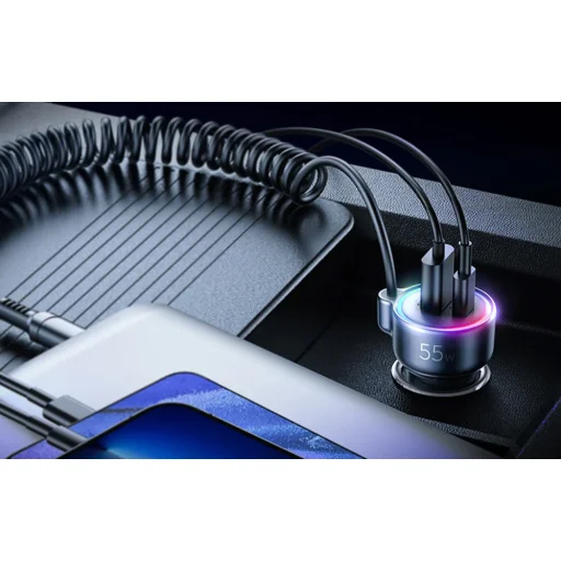 Joyroom JR-CL07 autós töltő, 3-az-1-ben, 1x USB + 1x PD, 55W + Type-C kábel (fekete) - 4