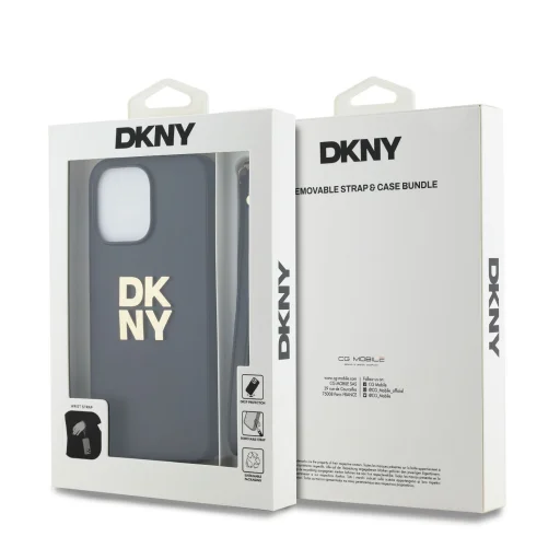 DKNY PU Bőr Halmozott Logós Csuklópántos Tok iPhone 15 Pro Max Fekete - 5