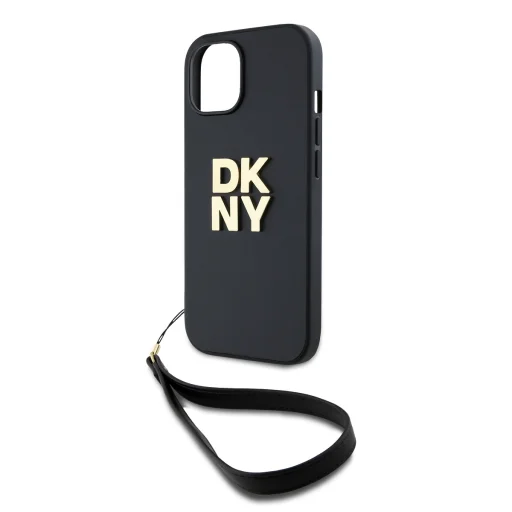 DKNY PU bőr Stack logós csuklópántos tok iPhone 14-hez fekete - 3