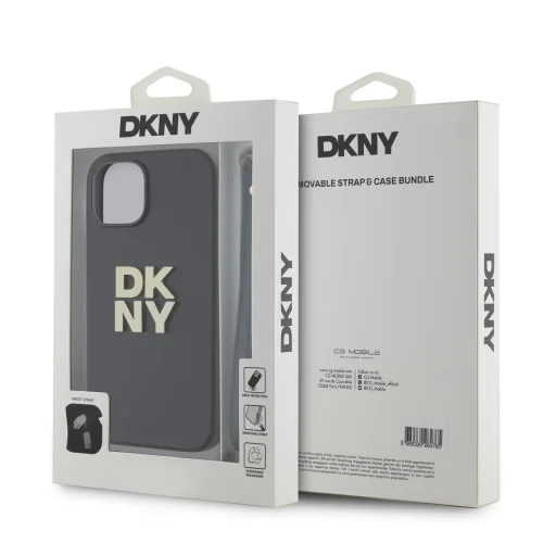 DKNY PU Bőr Stack Logo Csuklópántos tok iPhone 13 Fekete - 5