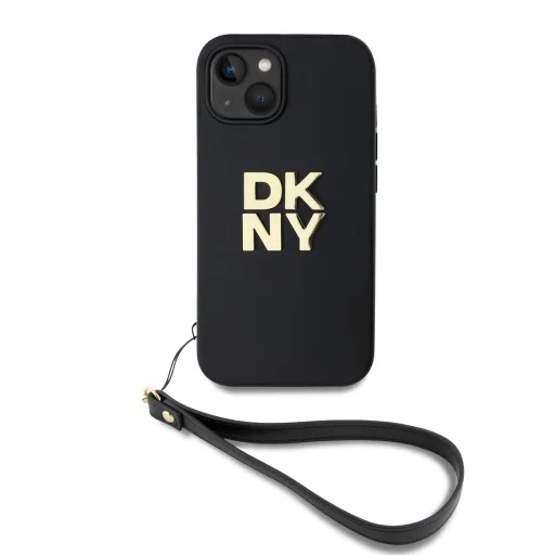 DKNY PU bőrből készült Stack Logo csuklópántos iPhone 15 tok fekete - 1