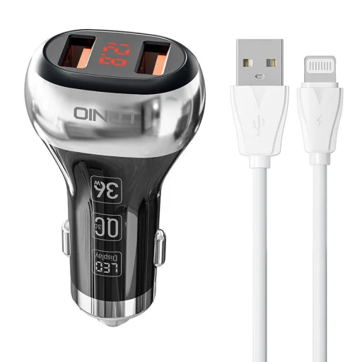 LDNIO C2 2USB autós töltő + Lightning kábel - 1