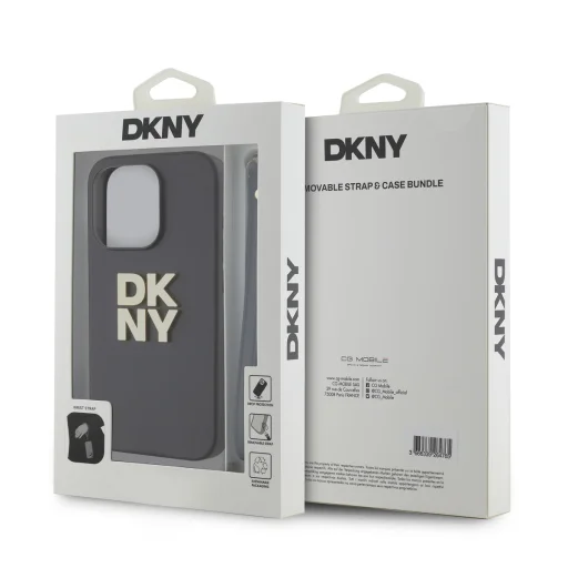 DKNY PU Bőr Stack Logo Csuklópántos tok iPhone 14 Pro Fekete - 5