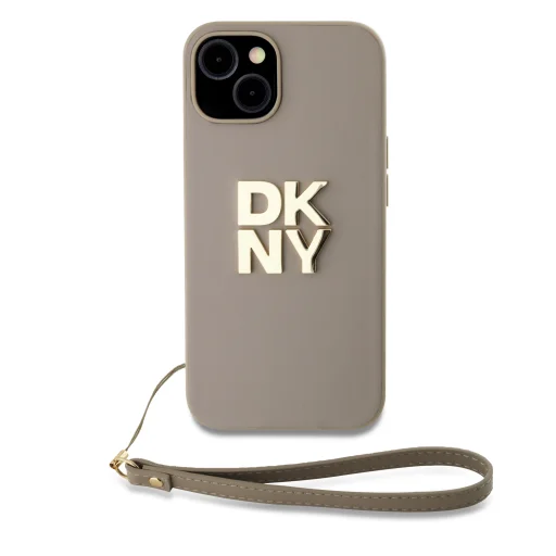 DKNY PU bőrből készült Logózott csuklópántos tok iPhone 14-hez, Bézs - 1