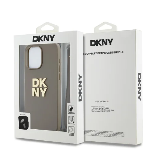 DKNY PU bőr Stack Logo csuklópántos tok iPhone 14 Pro Max Bézs - 5