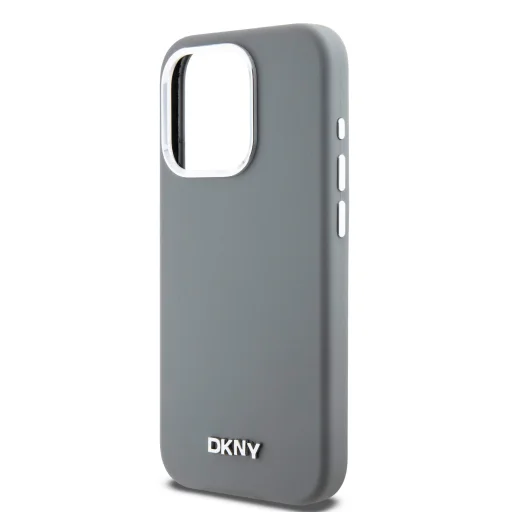 DKNY Liquid Silicone Silver Metal Logo MagSafe tok iPhone 15 Pro Grey - 4