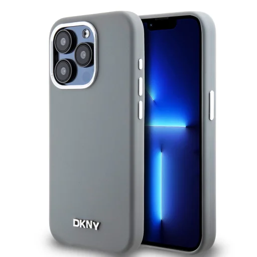DKNY Liquid Silicone Silver Metal Logo MagSafe tok iPhone 15 Pro Grey - 1