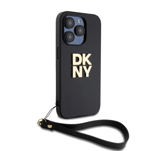 DKNY PU bőr logós karkötőpántos tok iPhone 15 Pro-hoz fekete - 3