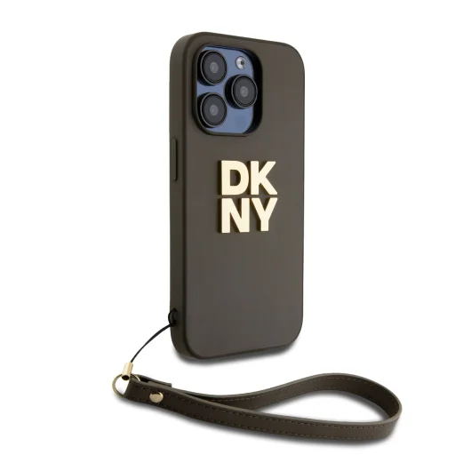 DKNY PU bőrből készült, logózott csuklópántos tok iPhone 14 Pro készülékhez, barna - 2