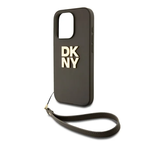 DKNY PU bőrből készült, logózott csuklópántos tok iPhone 14 Pro készülékhez, barna - 3