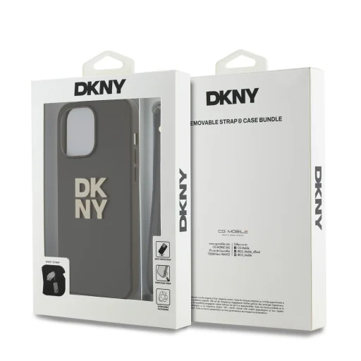 DKNY PU bőr Stack Logo csuklópántos tok iPhone 14 Pro Max barna tok - 5