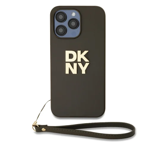 DKNY PU bőr Stack Logo csuklópántos tok iPhone 15 Pro-hoz Barna - 1