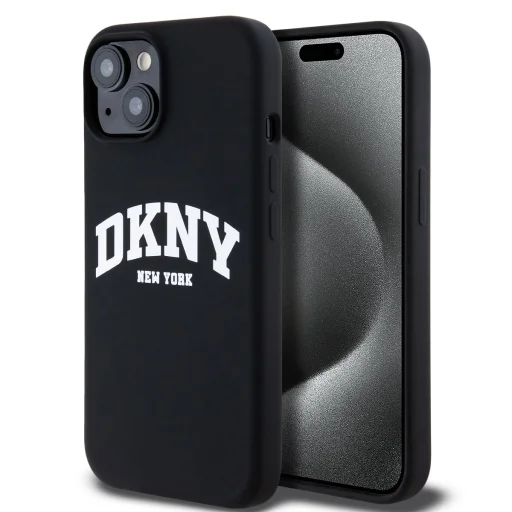  iPhone 15 Fekete DKNY Liquid Silicone Arch Logo MagSafe tok - 1
