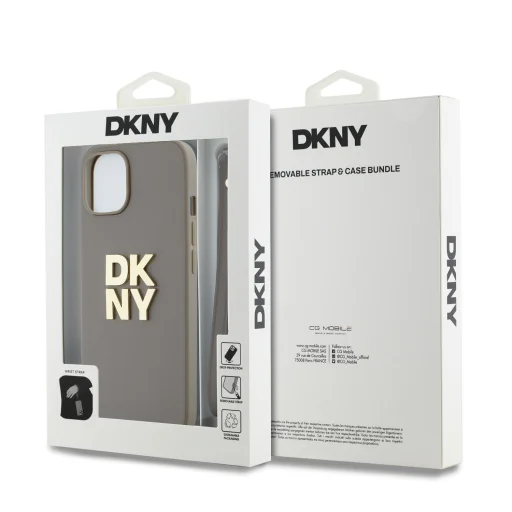 DKNY PU bőrből készült Logózott csuklópántos tok iPhone 14-hez, Bézs - 5