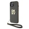 DKNY PU bőr Stack Logo csuklópántos tok iPhone 13-hoz barna - 2