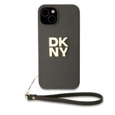 iPhone 14 Barna DKNY PU bőrből készült Stack Logo csuklópántos tok
