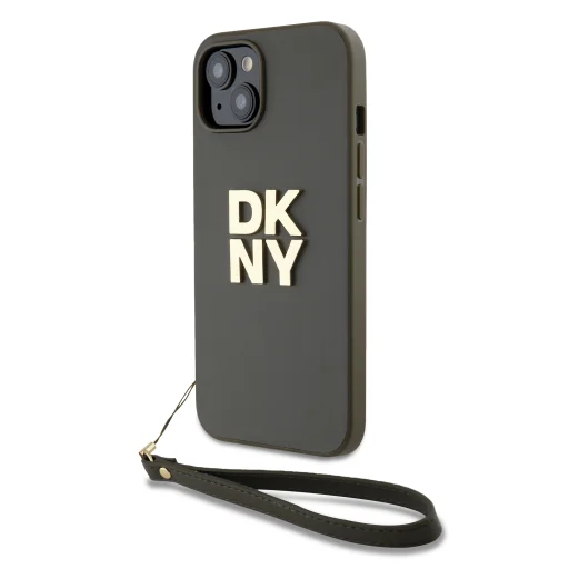  iPhone 14 Barna DKNY PU bőrből készült Stack Logo csuklópántos tok - 2
