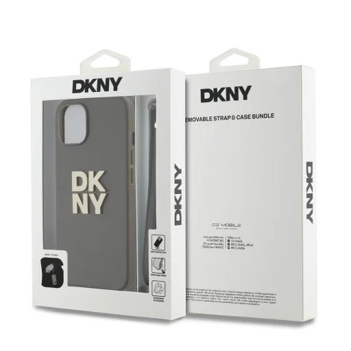  iPhone 14 Barna DKNY PU bőrből készült Stack Logo csuklópántos tok - 5