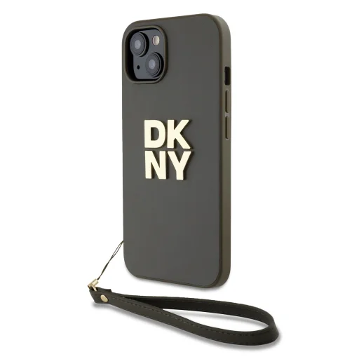 DKNY PU bőr Stack Logo csuklópántos tok iPhone 15-höz barna - 2