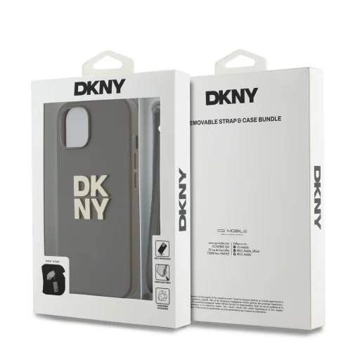 DKNY PU bőr Stack Logo csuklópántos tok iPhone 15-höz barna - 5