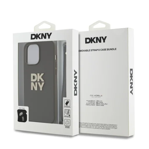 DKNY PU bőr Stack Logo csuklópántos tok iPhone 15 Pro-hoz Barna - 5